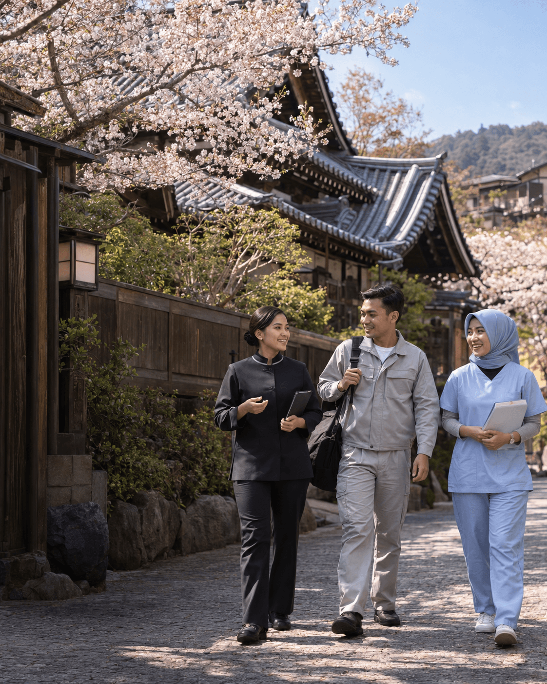 Indonesian professionals in a contemporary Japanese city